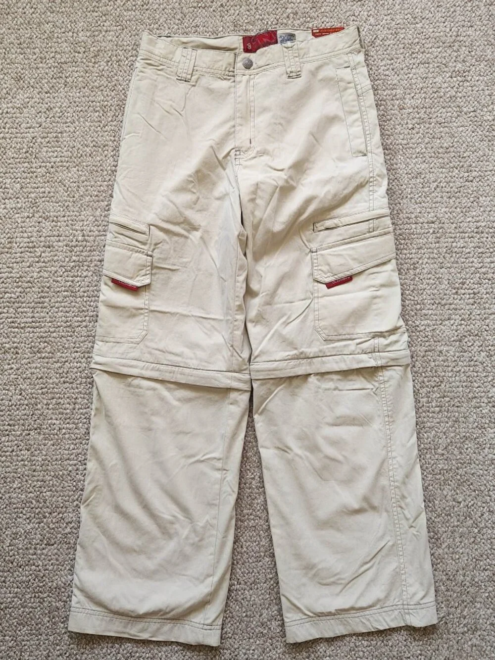 NEW Old Navy Vintage Y2K Wide Leg Beige Cargo Pants Zip Off Boys 14 Skater 90s